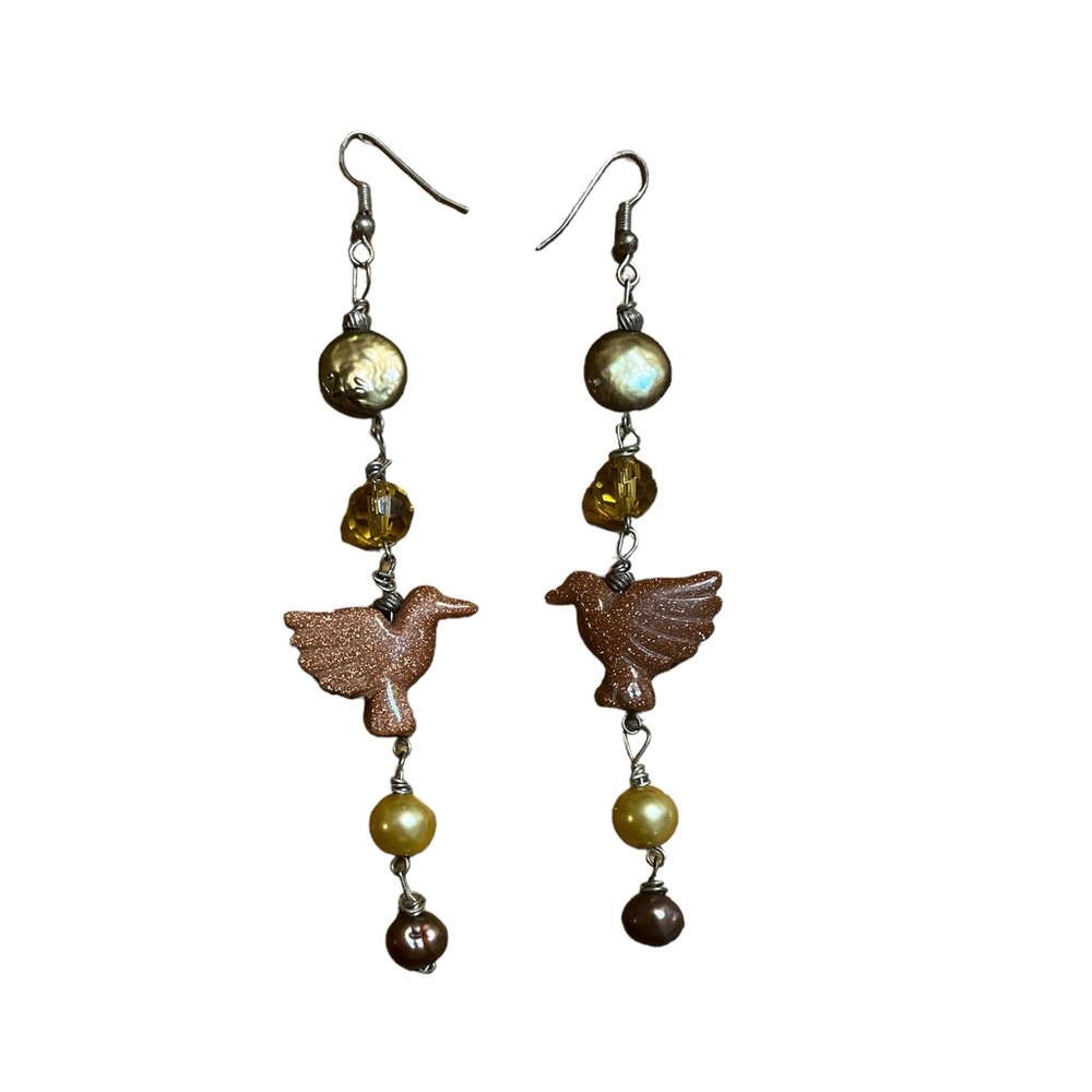 Beaded Duck Dangle Earrings